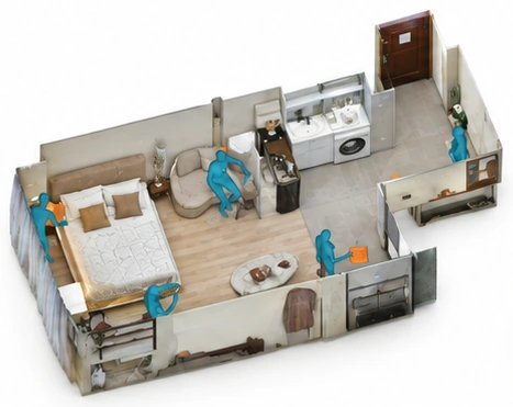 Reconstructed indoor space with human-object interactions
