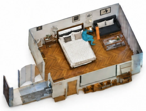 Reconstructed indoor space with human-object interactions