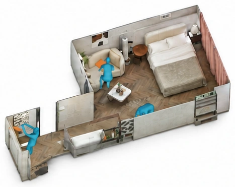 Reconstructed indoor space with human-object interactions