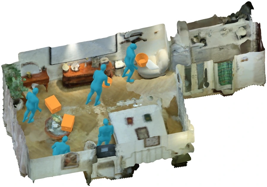 Reconstructed indoor space with human-object interactions