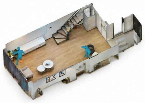 Reconstructed indoor space with human-object interactions