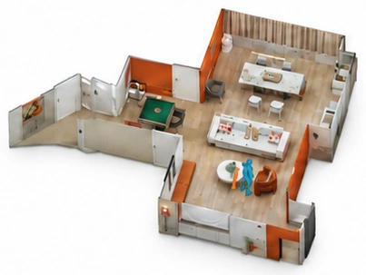 Reconstructed indoor space with human-object interactions
